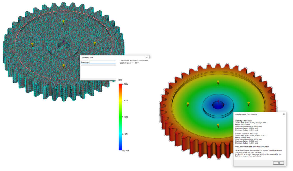 There are two round parts, one showing the command line, the other the roundness and concentricity.